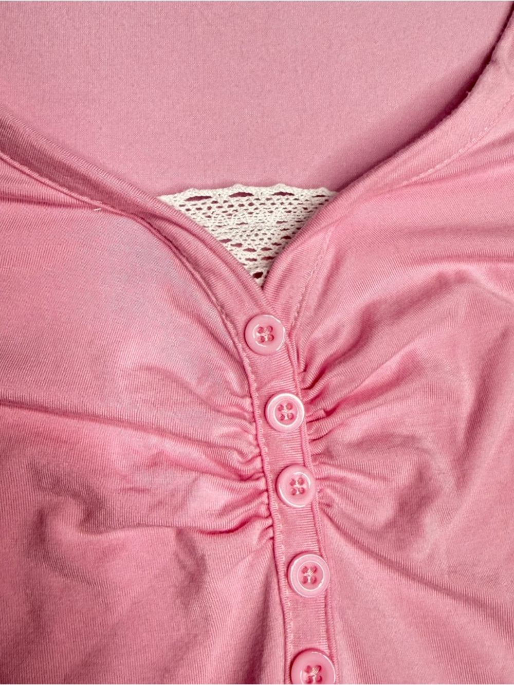 Pink ruched henley long sleeve top lace inset fitted soft girl size M - Picture 5 of 7